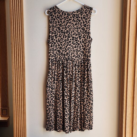 Niloufo Brown Leopard Print Sleeveless Stretchy Midi Sundress Size Large - Picture 12 of 14